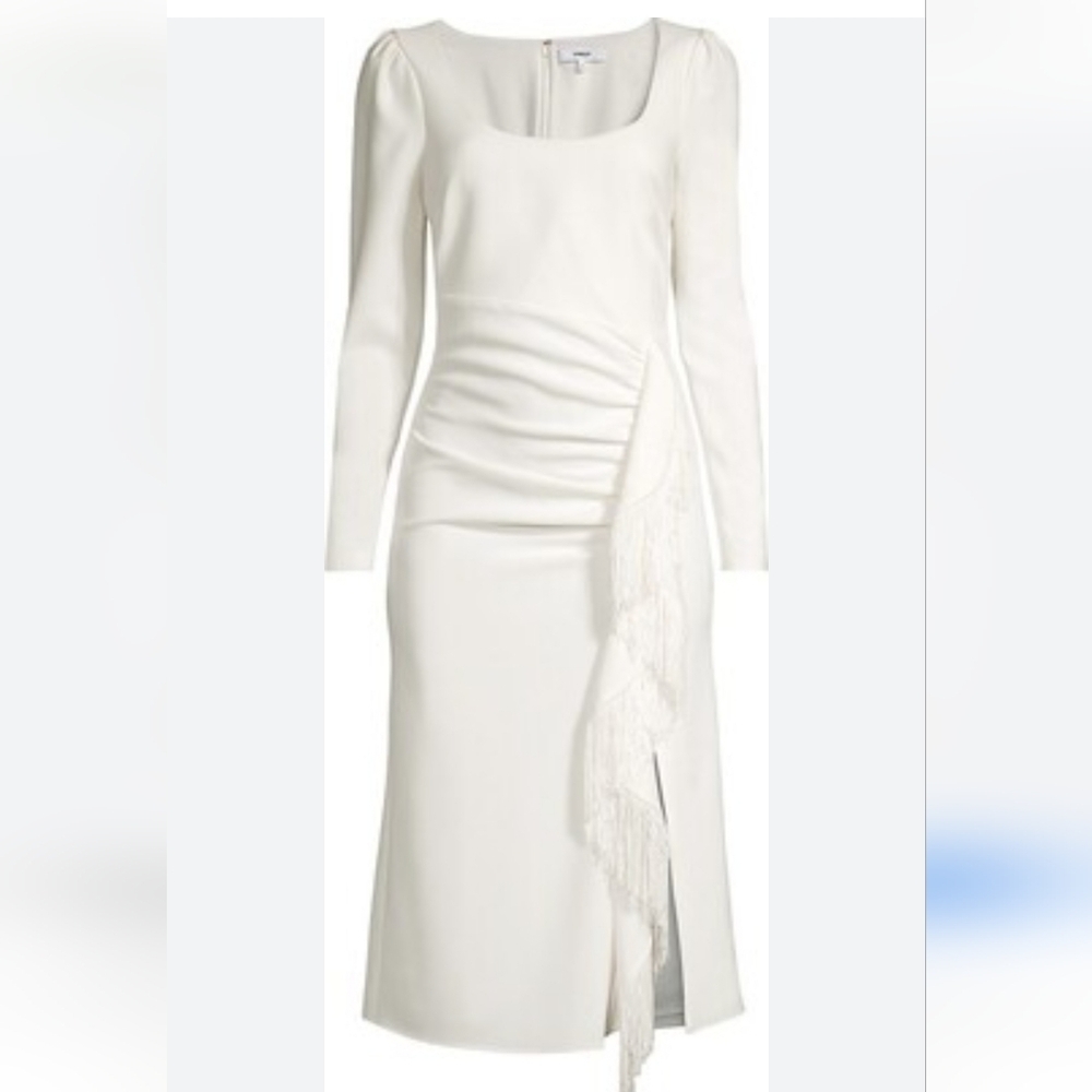 Likely White Long-Sleeve Fringe Sheath Dress